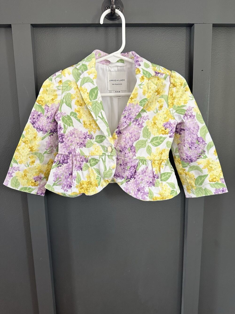 Janie & Jack Yellow Purple Floral Blazer Jacket Little Girls Size 12 To 18 Month